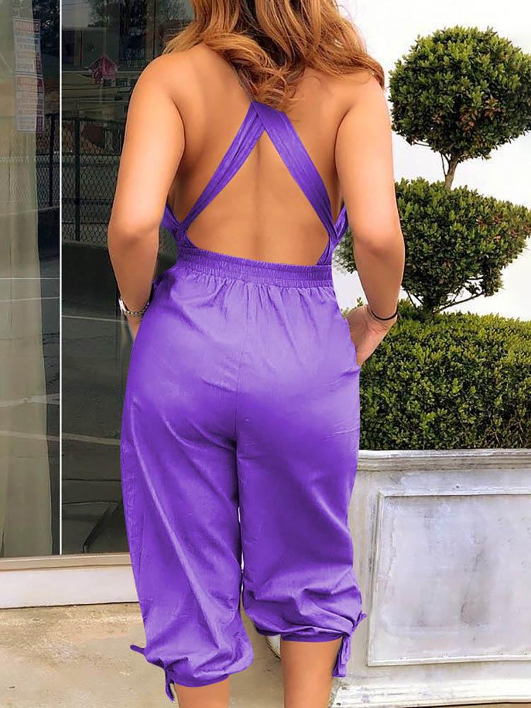 Crisscross Back Tied Detail Jumpsuit - Jumpsuits & Rompers - INS | Online Fashion Free Shipping Clothing, Dresses, Tops, Shoes - 30/04/2021 - Color_Black - Color_Blue