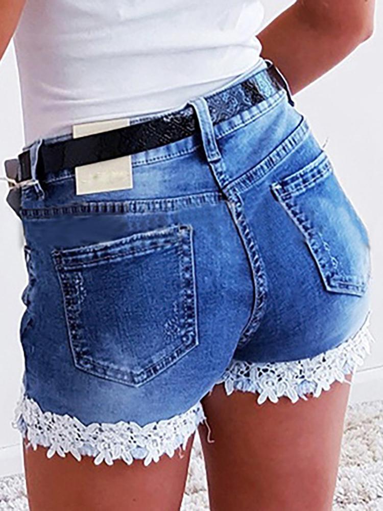 Crochet Lace Pockets Denim Shorts - Denim Shorts - INS | Online Fashion Free Shipping Clothing, Dresses, Tops, Shoes - 04/05/2021 - Category_Denim Shorts - Color_Blue