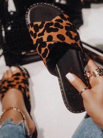 Cross leopard print shoes low heel sandals - INS | Online Fashion Free Shipping Clothing, Dresses, Tops, Shoes