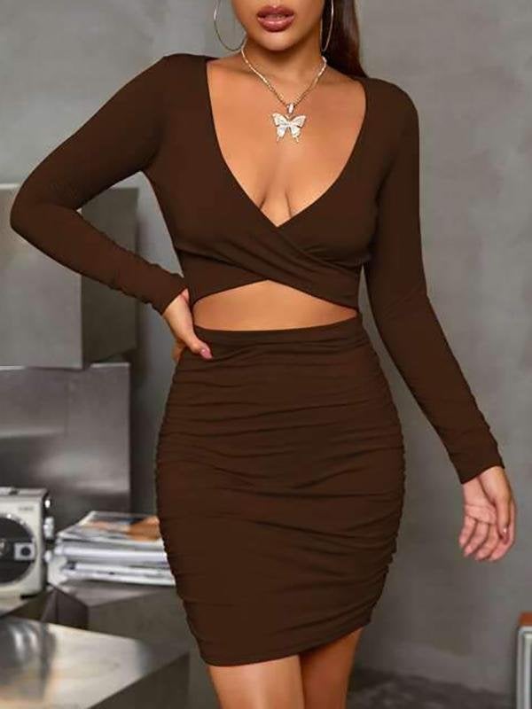 Cross Wrap Cut-out Ruched Bodycon Dress - Dresses - INS | Online Fashion Free Shipping Clothing, Dresses, Tops, Shoes - #idol - 01/27/2021 - Black
