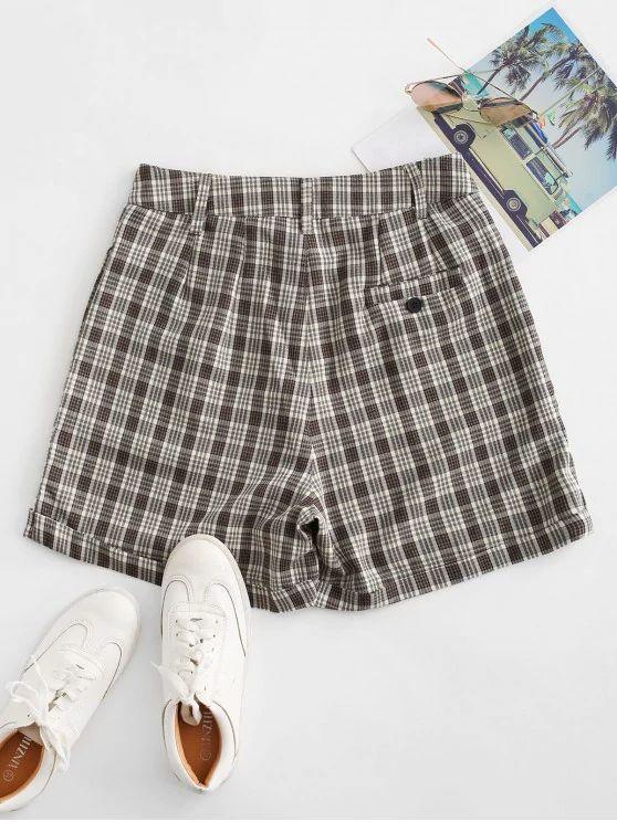 Cuffed Plaid Shorts - INS | Online Fashion Free Shipping Clothing, Dresses, Tops, Shoes