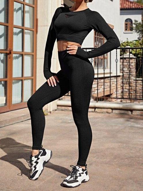 Cut Out Back Crop Sports Tee With Leggings - Activewear - INS | Online Fashion Free Shipping Clothing, Dresses, Tops, Shoes - 02/03/2021 - Activewear - Autumn