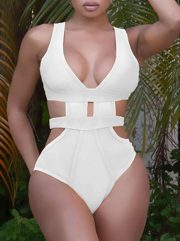 Cutout Backless Thick Strap One Piece Swimsuit - Swimsuits - INS | Online Fashion Free Shipping Clothing, Dresses, Tops, Shoes - 27/04/2021 - Category_Swimsuits - Color_White