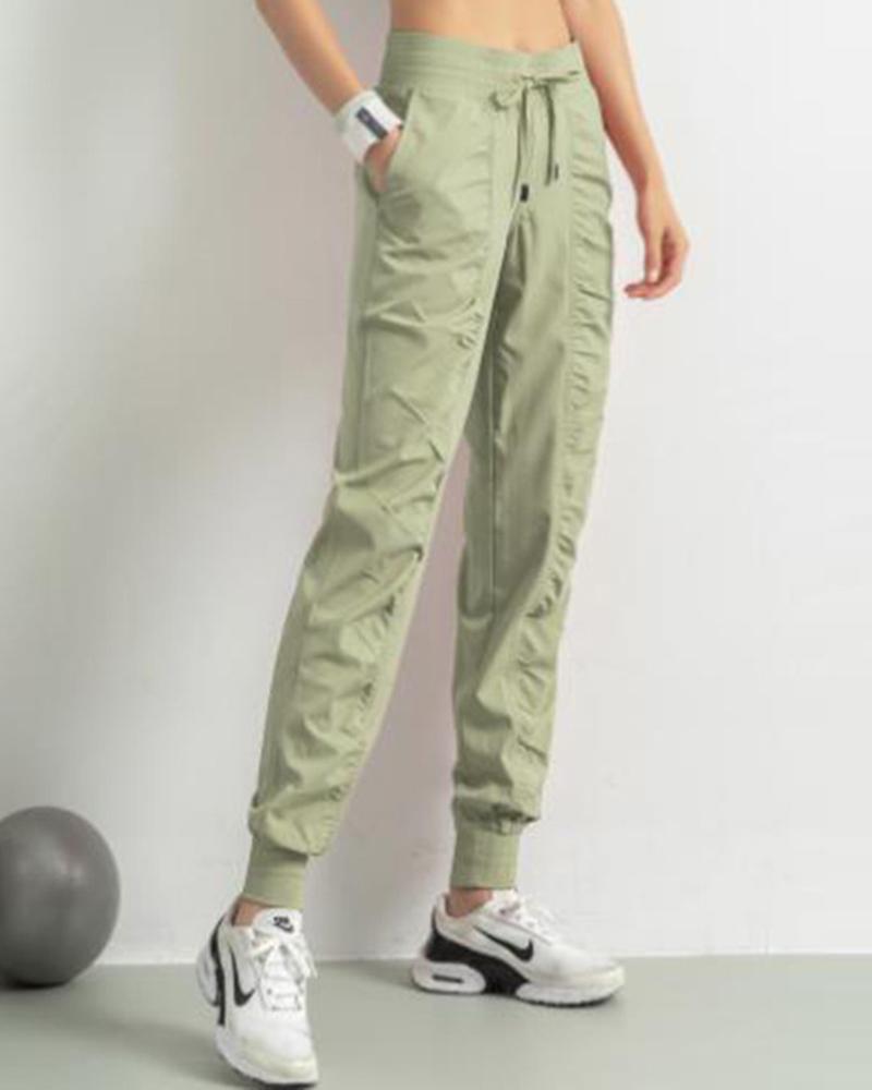 Quick Dry Drawstring Waist Ruched Front Sports Pants For Women