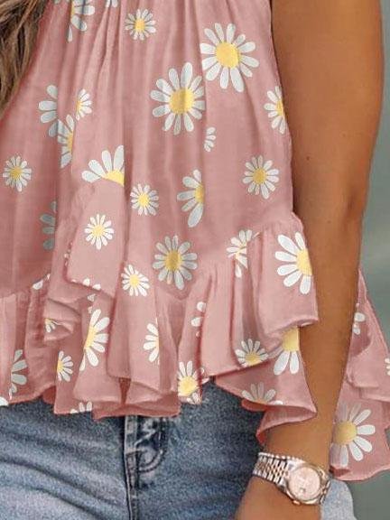 Daisy Print Halterneck Loose Tank Top - Tanks - INS | Online Fashion Free Shipping Clothing, Dresses, Tops, Shoes - 04/06/2021 - Category_Tanks - Color_Green