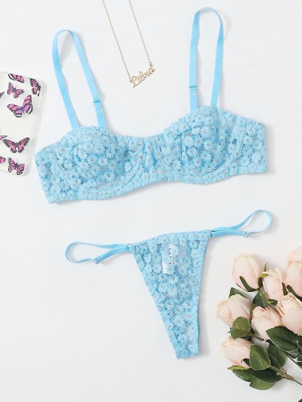 Daisy Underwire Thong Lingerie Set - INS | Online Fashion Free Shipping Clothing, Dresses, Tops, Shoes