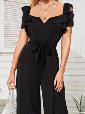 Deep V-Neck Belted Wide-Leg Jumpsuit - Jumpsuits & Rompers - INS | Online Fashion Free Shipping Clothing, Dresses, Tops, Shoes - 20/07/2021 - 30-40 - Bottom