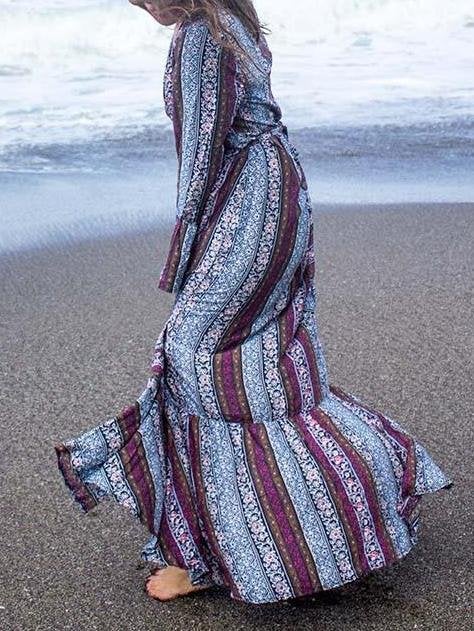 Deep V-Neck Bohemian Print Tether Beach Dress - Maxi Dresses - INS | Online Fashion Free Shipping Clothing, Dresses, Tops, Shoes - 02/07/2021 - 20-30 - Category_Maxi Dresses