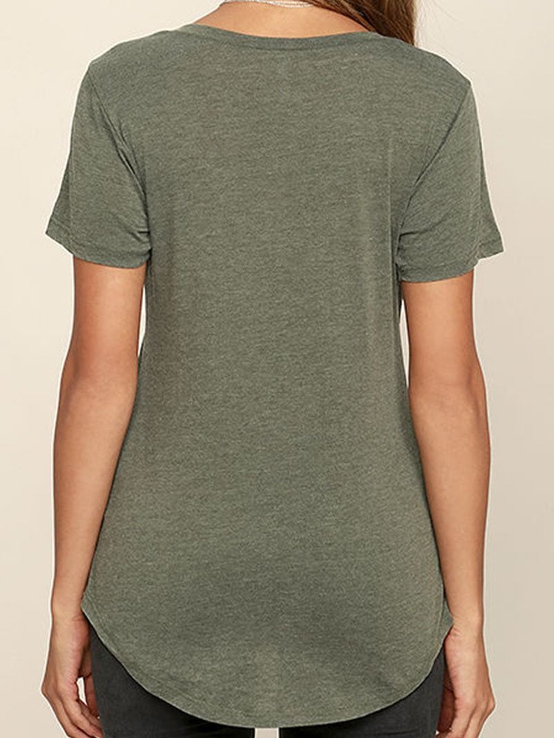 Deep V-Neck Solid Short Sleeve Casual T-Shirt - T-Shirts - INS | Online Fashion Free Shipping Clothing, Dresses, Tops, Shoes - 10-20 - 15/07/2021 - Category_T-Shirts