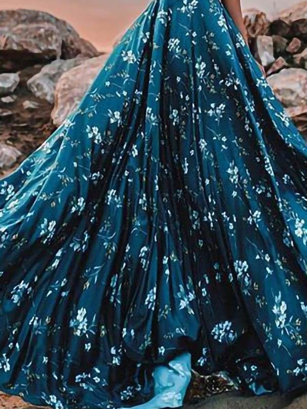 Deep V Sleeveless Sling Print Flowy Dress - Maxi Dresses - INS | Online Fashion Free Shipping Clothing, Dresses, Tops, Shoes - 05/06/2021 - Color_Blue - DRE2106050107