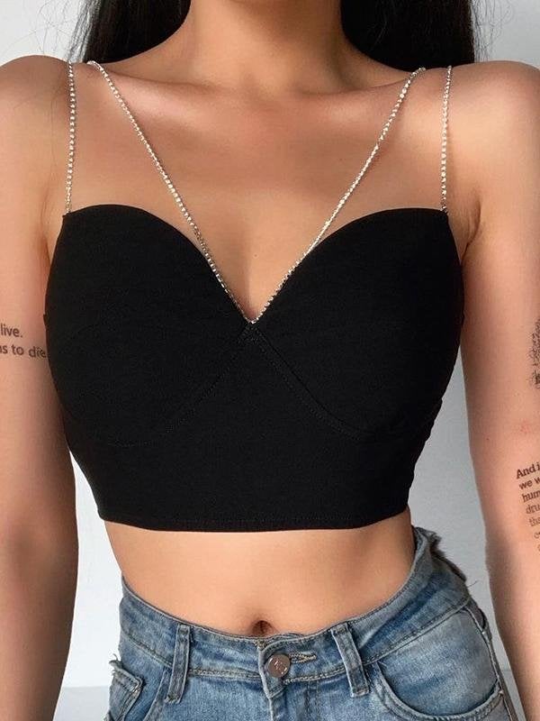 Diamond Chain Tube Crop Top - Tank Tops - INS | Online Fashion Free Shipping Clothing, Dresses, Tops, Shoes - 10-20 - 24/06/2021 - color-black