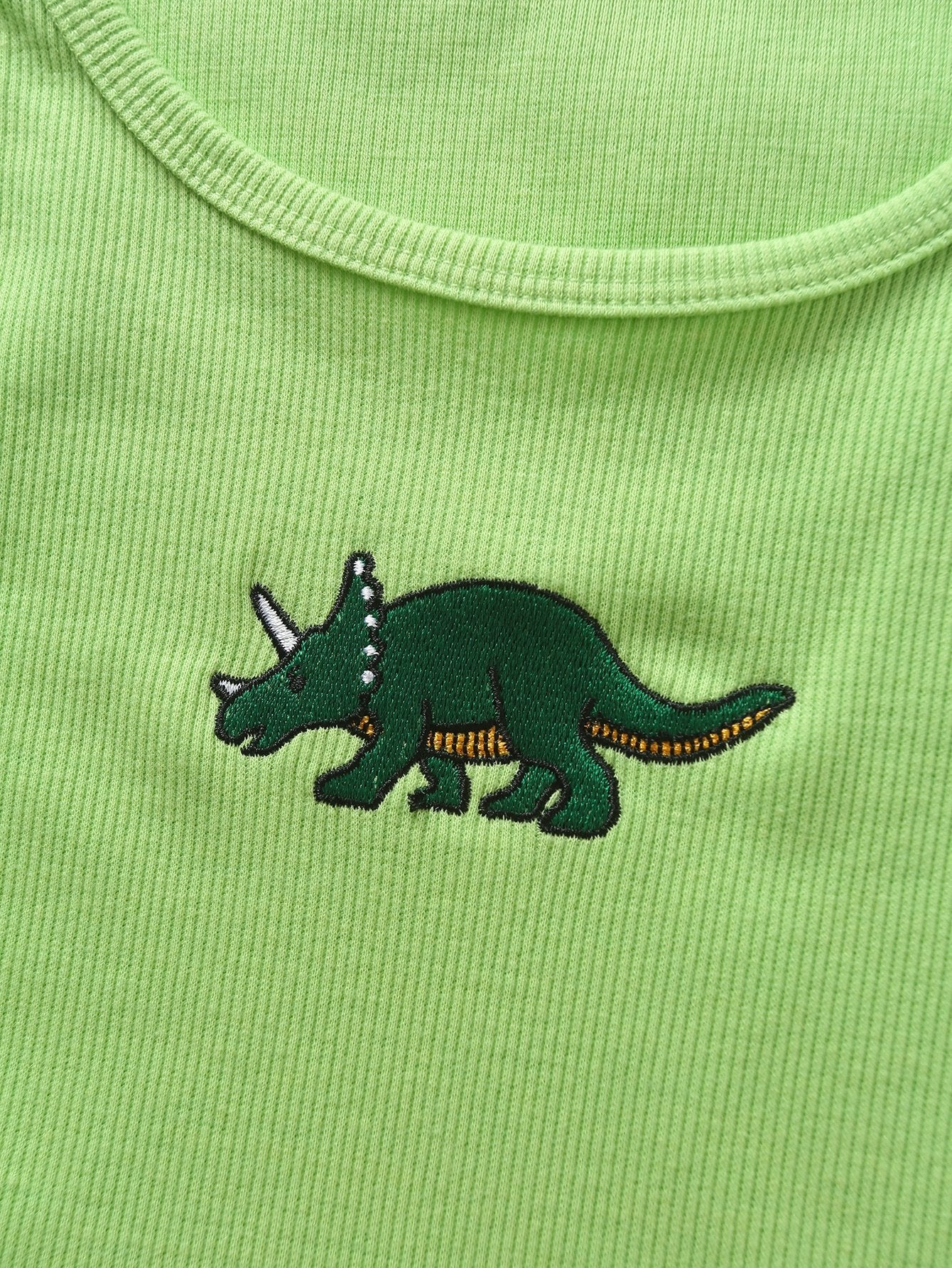 Dinosaur Embroidery Rib-knit Tank Top - INS | Online Fashion Free Shipping Clothing, Dresses, Tops, Shoes