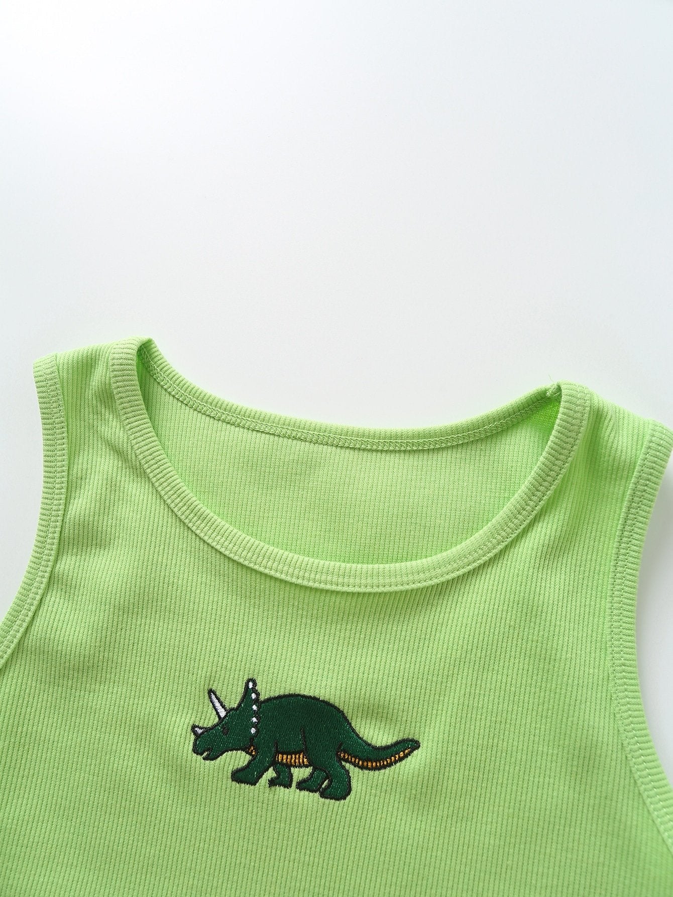 Dinosaur Embroidery Rib-knit Tank Top - INS | Online Fashion Free Shipping Clothing, Dresses, Tops, Shoes