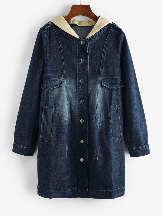 Distressed Detachable Hood Combo Denim Coat - INS | Online Fashion Free Shipping Clothing, Dresses, Tops, Shoes