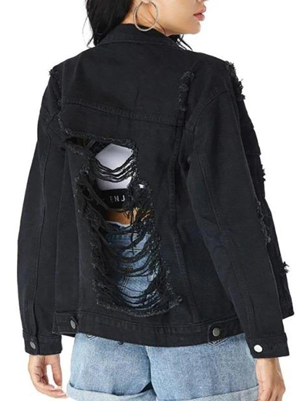 Distressed Drop Shoulder Chest Pocket Denim Jacket - Jackets - INS | Online Fashion Free Shipping Clothing, Dresses, Tops, Shoes - 02/08/2021 - Autumn - Black