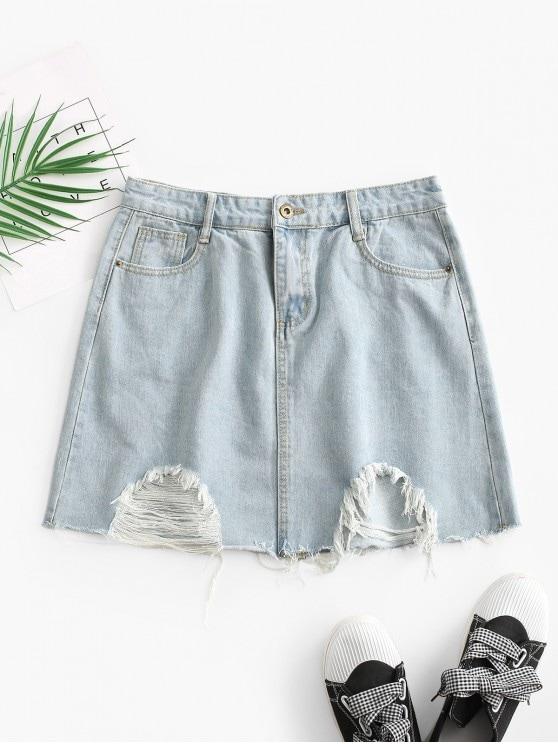 Distressed Pocket Zipper Fly Denim Skirt - INS | Online Fashion Free Shipping Clothing, Dresses, Tops, Shoes