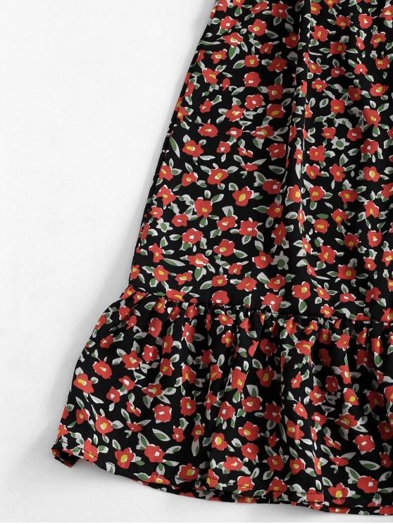 Ditsy Floral Plunging Flounce Button Front Dress - INS | Online Fashion Free Shipping Clothing, Dresses, Tops, Shoes