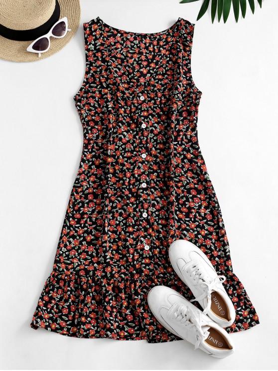 Ditsy Floral Plunging Flounce Button Front Dress - INS | Online Fashion Free Shipping Clothing, Dresses, Tops, Shoes