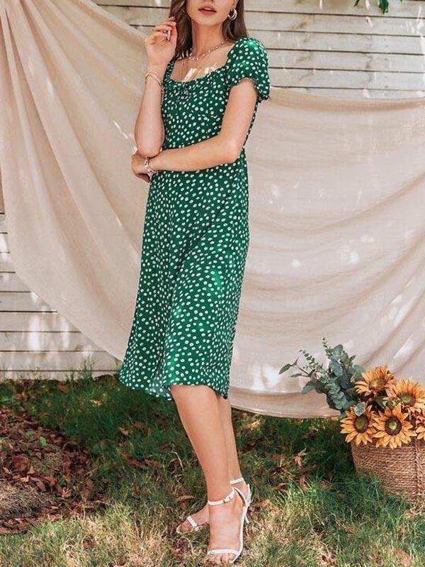 Ditsy Floral Print Split Dress - Midi Dresses - INS | Online Fashion Free Shipping Clothing, Dresses, Tops, Shoes - 02/04/2021 - Ariza50 - Color_Green