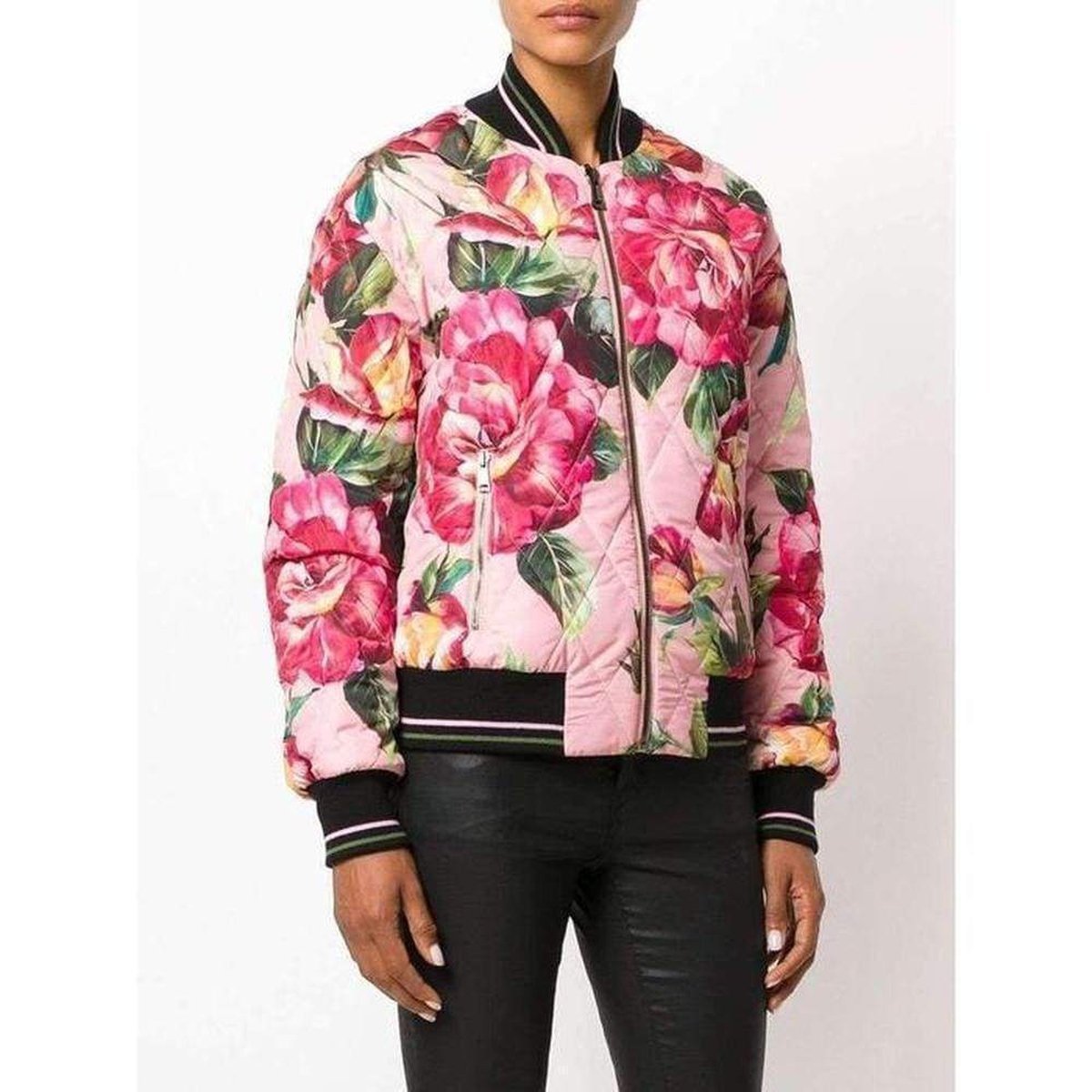 Rose Print Bomber Jacket