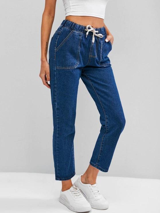 Drawstring Pocket Stovepipe Jeans - INS | Online Fashion Free Shipping Clothing, Dresses, Tops, Shoes