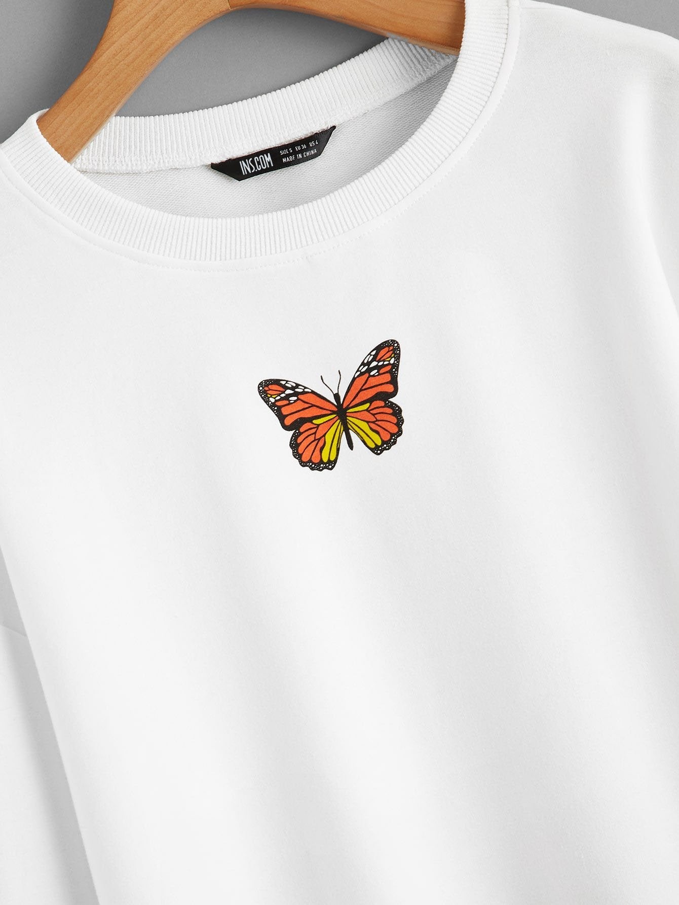 Drop Shoulder Butterfly Print Pullover - Sweatshirts - INS | Online Fashion Free Shipping Clothing, Dresses, Tops, Shoes - 01/30/2021 - Casual - Color_White