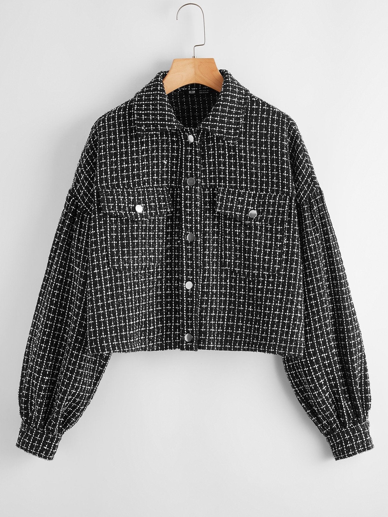 Drop Shoulder Flap Pocket Grid Tweed Jacket - INS | Online Fashion Free Shipping Clothing, Dresses, Tops, Shoes