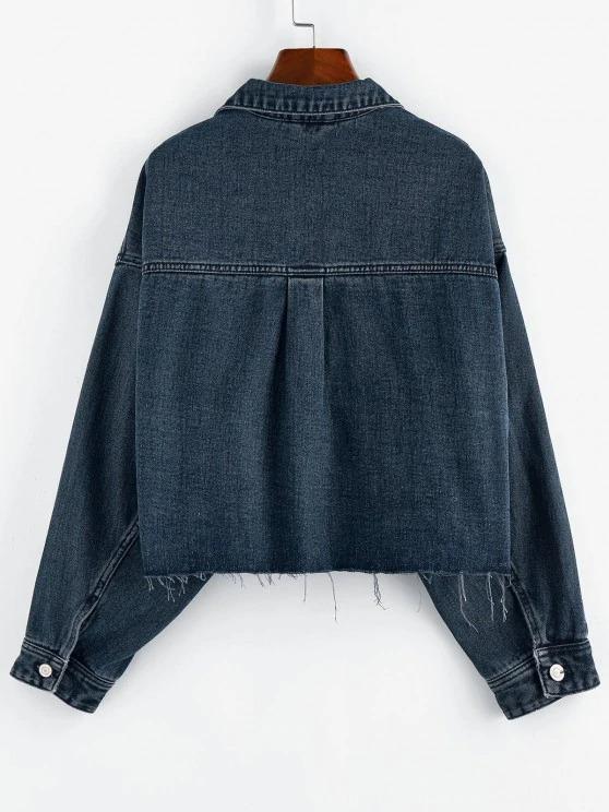Drop Shoulder Frayed Hem Denim Jacket - INS | Online Fashion Free Shipping Clothing, Dresses, Tops, Shoes