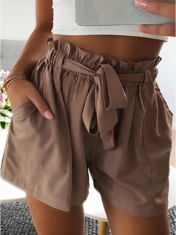 Elastic Casual Solid Color Loose Shorts With Wood Ears - Shorts - INS | Online Fashion Free Shipping Clothing, Dresses, Tops, Shoes - 10/05/2021 - Category_Shorts - Color_Apricot