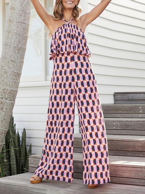 Elegant Print Sleeveless Halter Jumpsuit - Jumpsuits & Rompers - INS | Online Fashion Free Shipping Clothing, Dresses, Tops, Shoes - 20-30 - 23/06/2021 - Bottoms