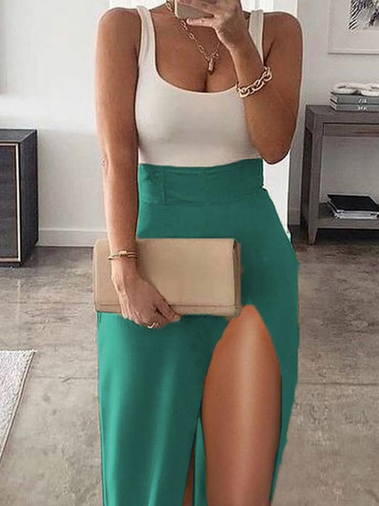 Elegant Sleeveless Slit Suspender Set - Sets - INS | Online Fashion Free Shipping Clothing, Dresses, Tops, Shoes - 05/07/2021 - 20-30 - Bottoms