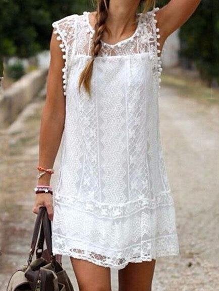 Elegant Solid Color Lace Sleeveless Dress - Mini Dresses - INS | Online Fashion Free Shipping Clothing, Dresses, Tops, Shoes - 05/06/2021 - Color_White - DRE2106050072