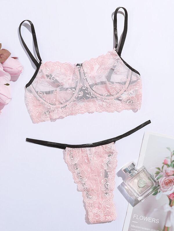 Embroidered Mesh Underwire Lingerie Set - INS | Online Fashion Free Shipping Clothing, Dresses, Tops, Shoes