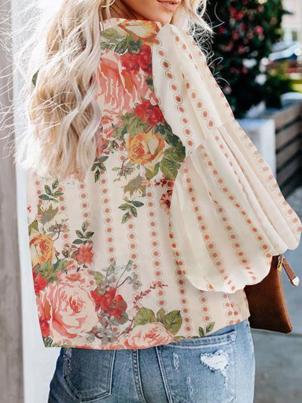 Fashion Floral Print Puff Sleeve Shirt - Blouses - INS | Online Fashion Free Shipping Clothing, Dresses, Tops, Shoes - 20-30 - 20/07/2021 - BLO2107201211