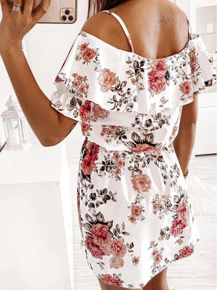 Fashion Floral Print Sling Off Shoulder Mini Dress - Mini Dresses - INS | Online Fashion Free Shipping Clothing, Dresses, Tops, Shoes - 22/05/2021 - Color_Black - Color_White