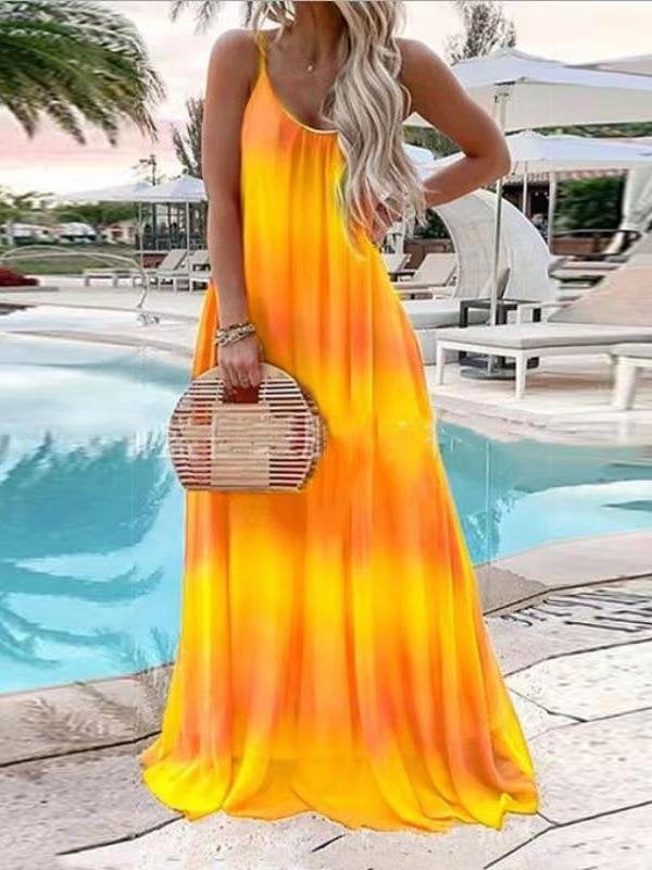 Fashion Gradient Color Print Beach Style Long Dress - Maxi Dresses - INS | Online Fashion Free Shipping Clothing, Dresses, Tops, Shoes - 19/07/2021 - 30-40 - color-blue