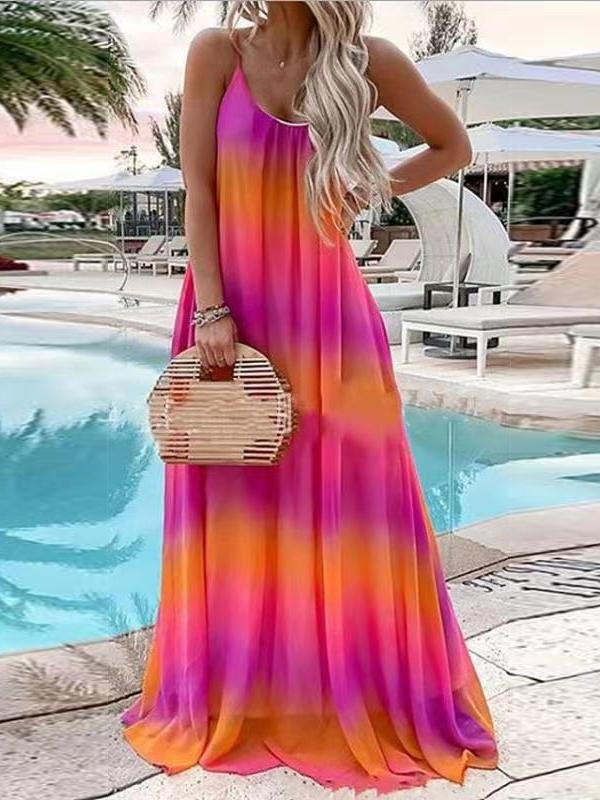 Fashion Gradient Color Print Beach Style Long Dress - Maxi Dresses - INS | Online Fashion Free Shipping Clothing, Dresses, Tops, Shoes - 19/07/2021 - 30-40 - color-blue