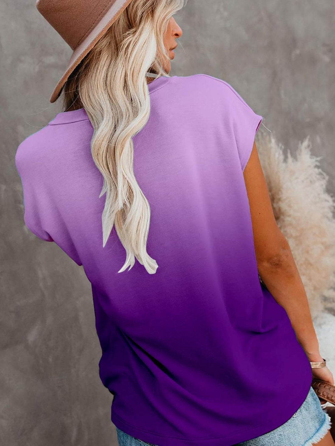 Fashion Gradient Off-shoulder T-shirt Top - T-shirts - INS | Online Fashion Free Shipping Clothing, Dresses, Tops, Shoes - 12/05/2021 - 120521 - Color_Blue