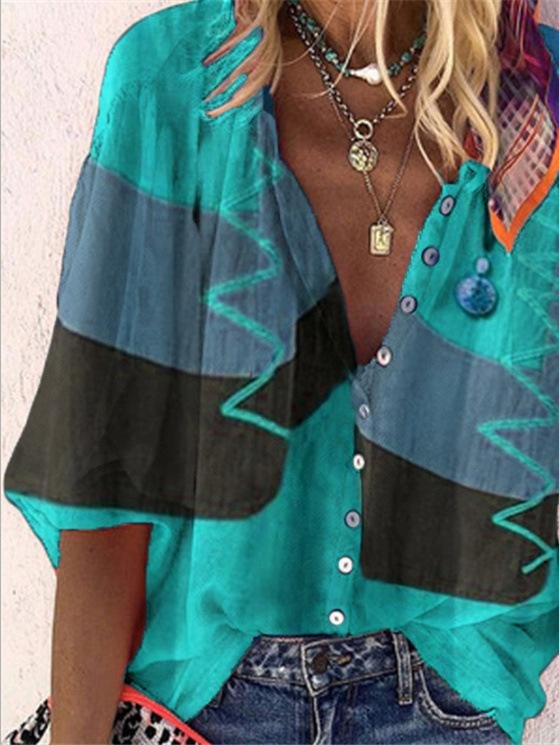 Fashion Printed Button-up Shirt - Blouses - INS | Online Fashion Free Shipping Clothing, Dresses, Tops, Shoes - 02/06/2021 - BLO210602303 - Blouses