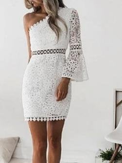 Fashion Slanted Shoulder Long Sleeve Mini Skirt - Mini Dresses - INS | Online Fashion Free Shipping Clothing, Dresses, Tops, Shoes - 16/06/2021 - 30-40 - color-white