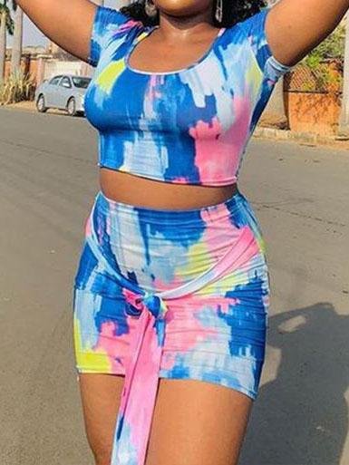 Fashion Tie-dye Plus Size Two-piece Suit - Two-piece Outfits - INS | Online Fashion Free Shipping Clothing, Dresses, Tops, Shoes - 17/05/2021 - Color_Blue - Season_Summer