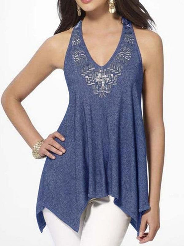 Fashion V-neck Lace Halter Vest - Tank Tops - INS | Online Fashion Free Shipping Clothing, Dresses, Tops, Shoes - 19/05/2021 - Color_Black - Color_Blue