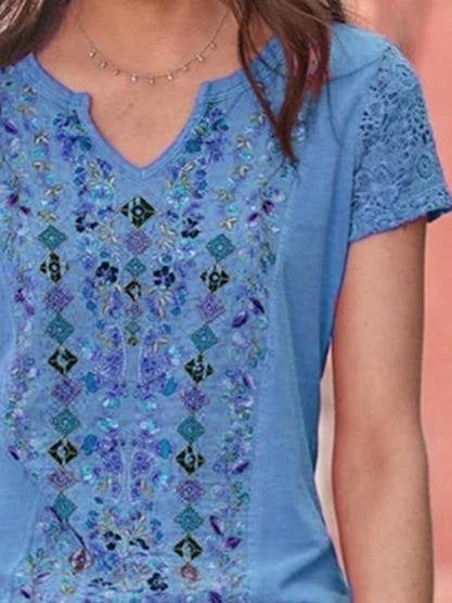 Fashion V-neck Stitching Short-sleeved T-shirt - T-shirts - INS | Online Fashion Free Shipping Clothing, Dresses, Tops, Shoes - 10-20 - 17/06/2021 - color-blue