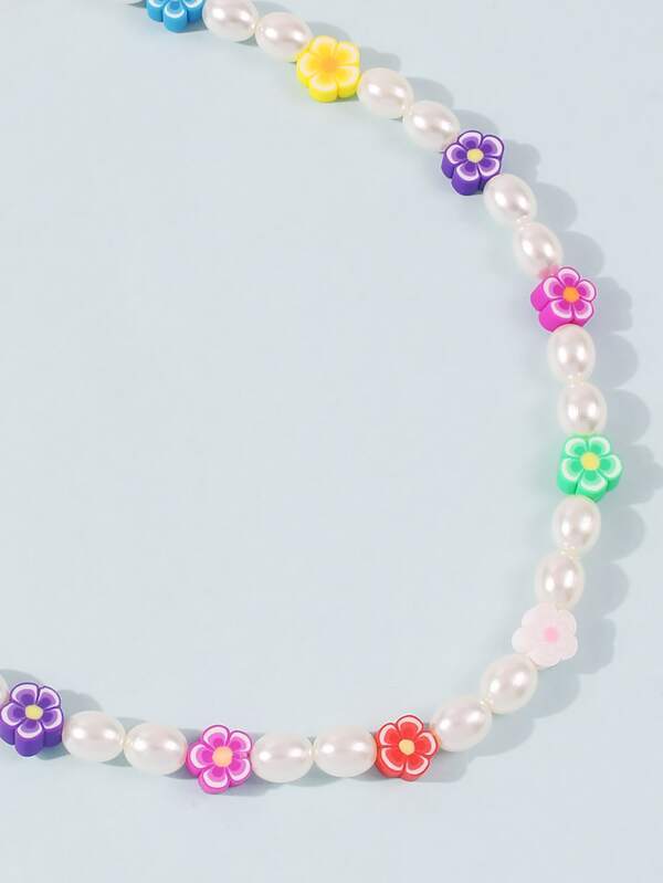 Faux Pearl & Flower Beaded Necklace - INS | Online Fashion Free Shipping Clothing, Dresses, Tops, Shoes