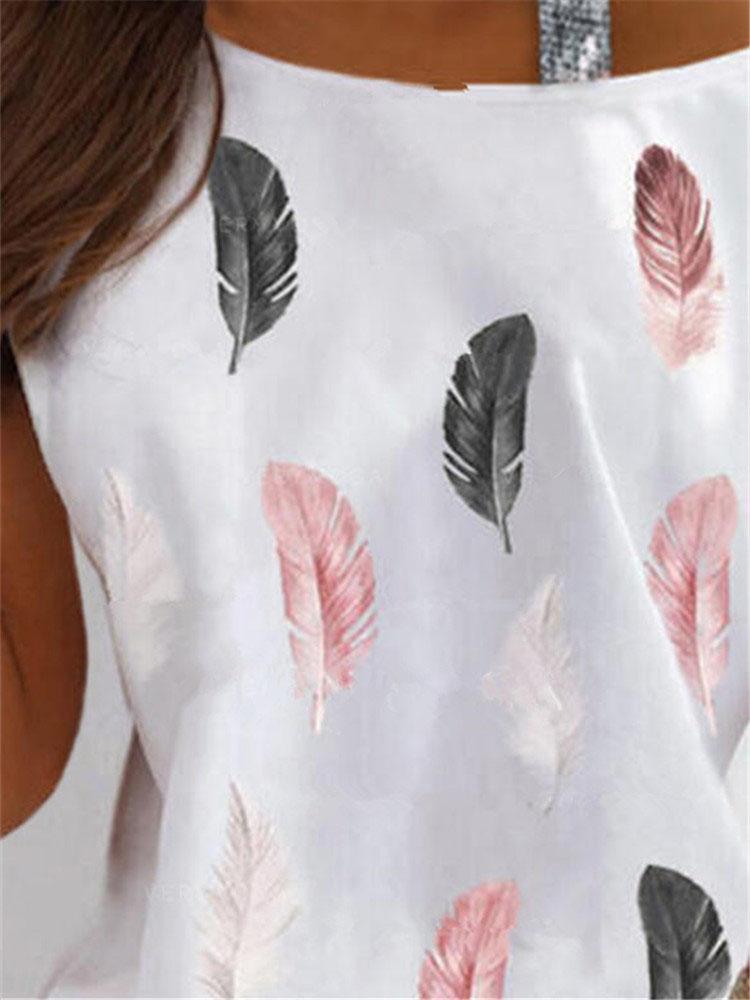 Feather Print Off Shoulder Short Sleeve Casual T-shirts - T-Shirts - INS | Online Fashion Free Shipping Clothing, Dresses, Tops, Shoes - 31/05/2021 - Category_T-Shirts - Category_Tops