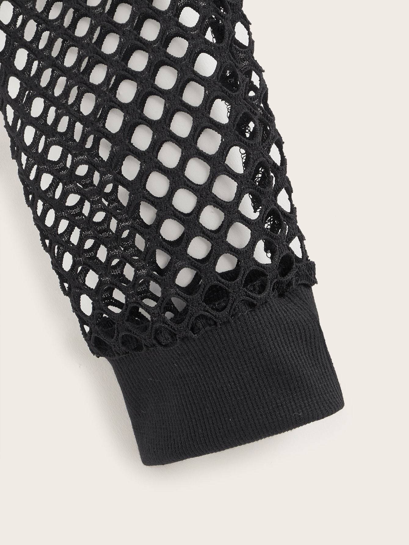 Fishnet Drawstring Hooded Sweatshirt - INS | Online Fashion Free Shipping Clothing, Dresses, Tops, Shoes
