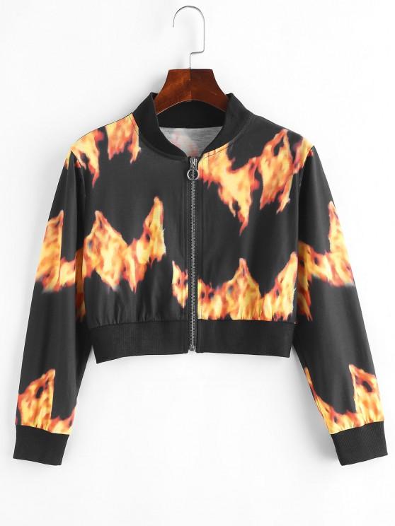 Flame Print Pull Ring Cropped Jacket - INS | Online Fashion Free Shipping Clothing, Dresses, Tops, Shoes