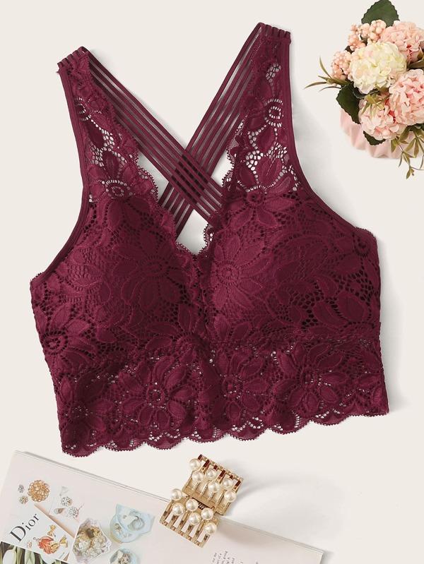 Floral Lace Criss Cross Bralette - INS | Online Fashion Free Shipping Clothing, Dresses, Tops, Shoes