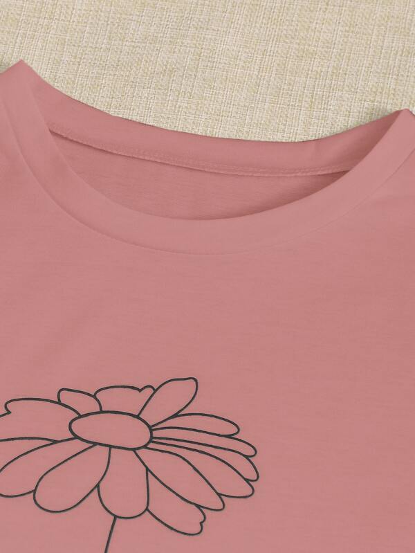 Floral & Letter Graphic Tee - INS | Online Fashion Free Shipping Clothing, Dresses, Tops, Shoes
