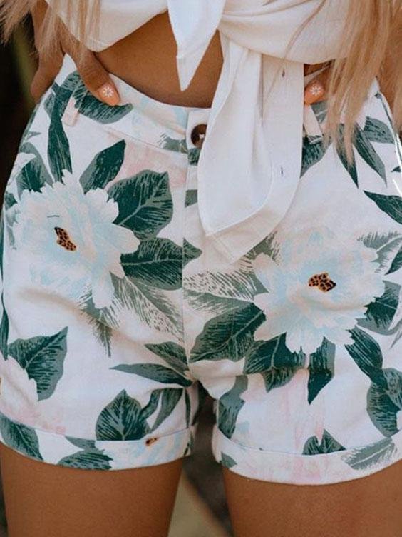 Floral Print Pocket Button Casual Shorts - Shorts - INS | Online Fashion Free Shipping Clothing, Dresses, Tops, Shoes - 12/07/2021 - 20-30 - Bottom